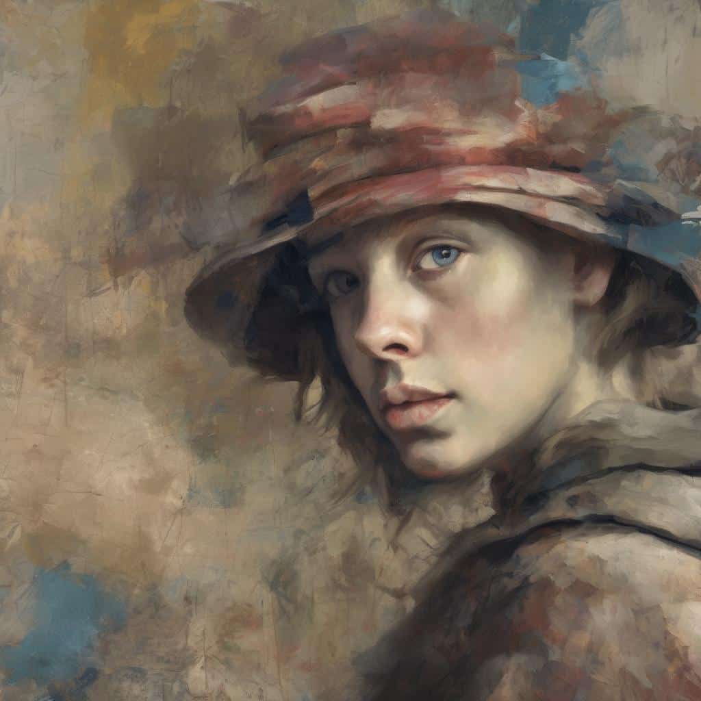 Οπτικό πορτρέτο νέας γυναίκας με καπέλο, εντυπωσιακή αναγεννησιακή τεχνική.